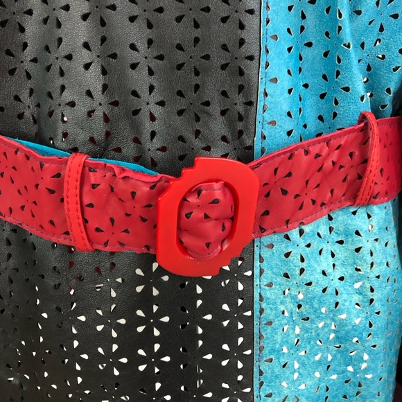 Vintage Grownbeans Red & Blue Leather & Suede Jacket with Asymmetrical Patchwork - Picture 9 of 12